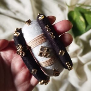 Elegant Black & Gold Threaded Bangles Set