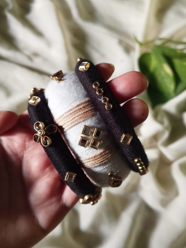 Elegant Black & Gold Threaded Bangles Set