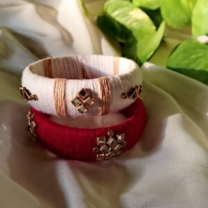 Royal Duo Bangle Set – White & Red Thread Elegance