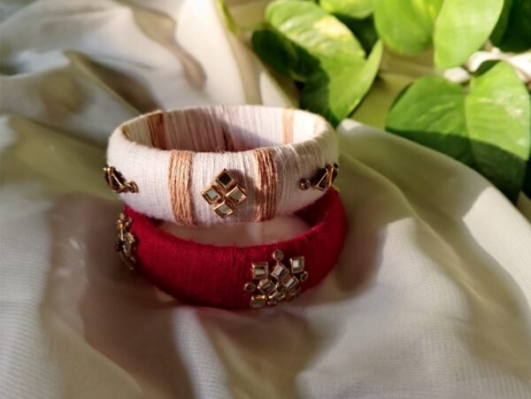 Royal Duo Bangle Set – White & Red Thread Elegance