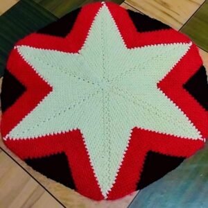 Handmade Knitted Star Cushion – Tri-Color Design