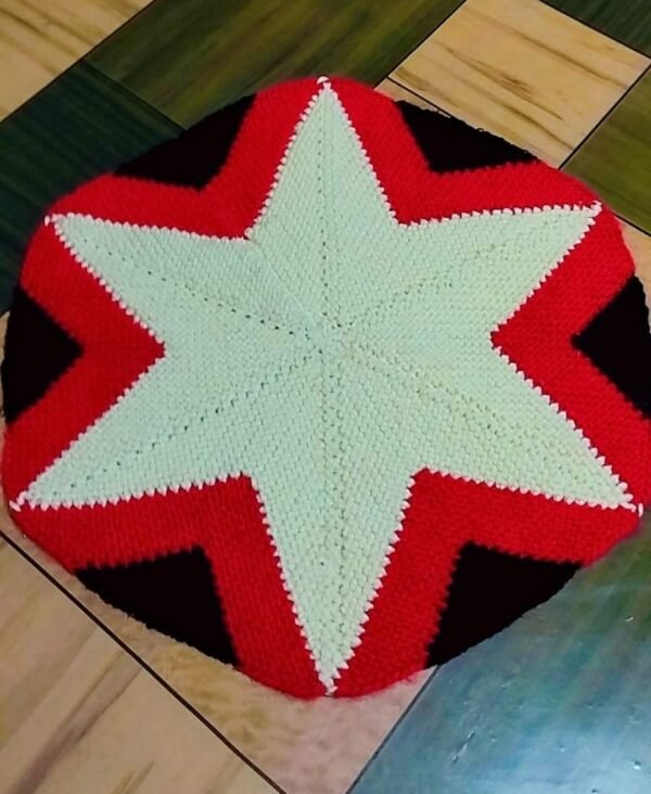 Handmade Knitted Star Cushion – Tri-Color Design