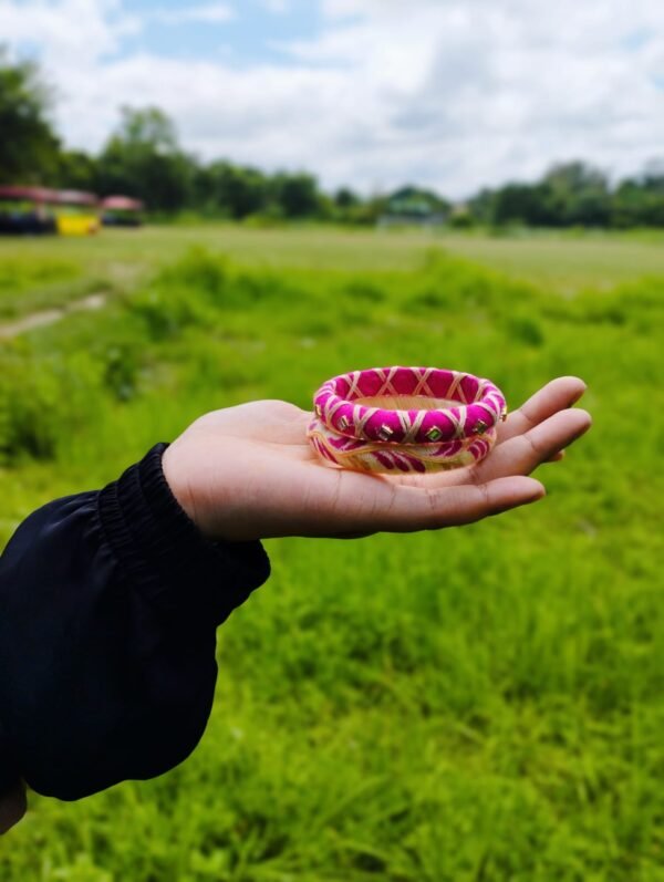 ColorSplash Thread Bangles – Pink & Gold Weave