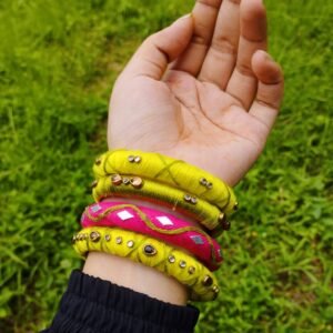 Boho Blossom Bangle Set – Yellow & Pink Handmade Thread Bangles