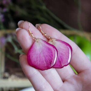 Handmade Real Flower Petal Resin Earrings – Pink Petal