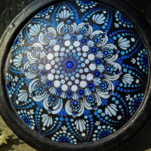 Hand-Painted Royal Blue Mandala Plate – Elegant Wall Décor | WorkNest Mart